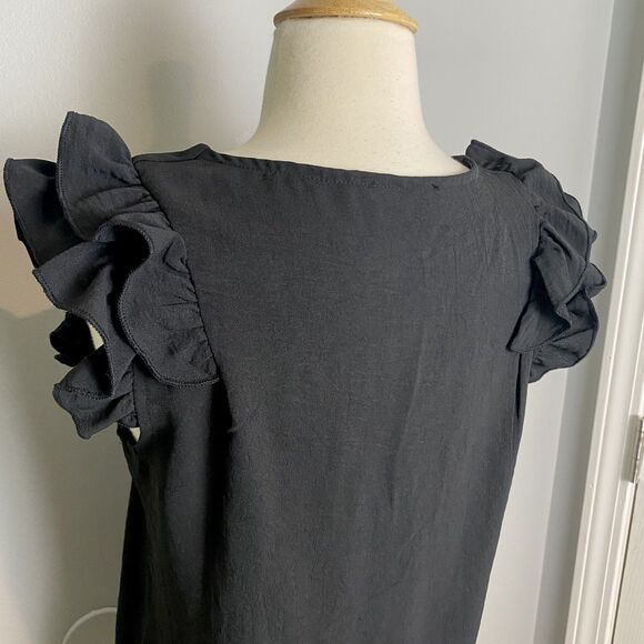 Annva Black Ruffle-Sleeve V-Neck Blouse, Size S - Picture 5 of 7